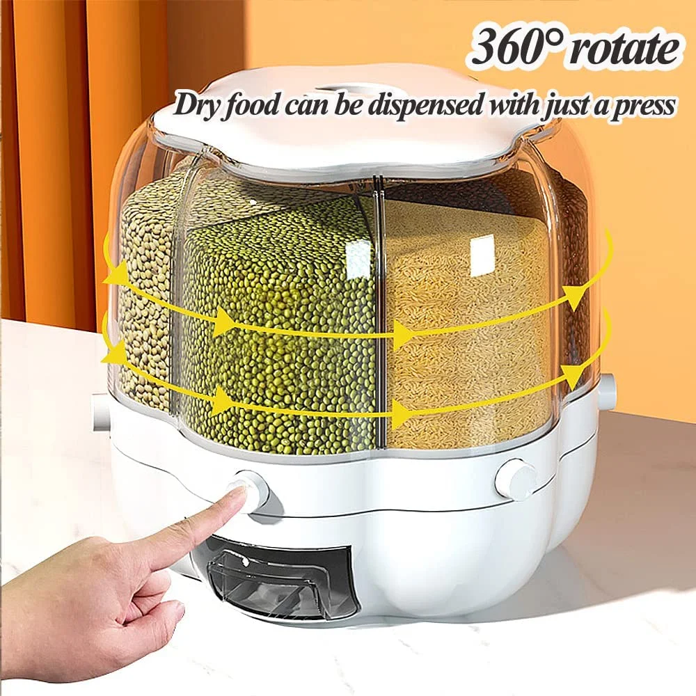 

Container Measuring Cylinder Dispenser Rice With Food Rotating Household Moisture 360° Storage Lid Resistant Grain Sealed