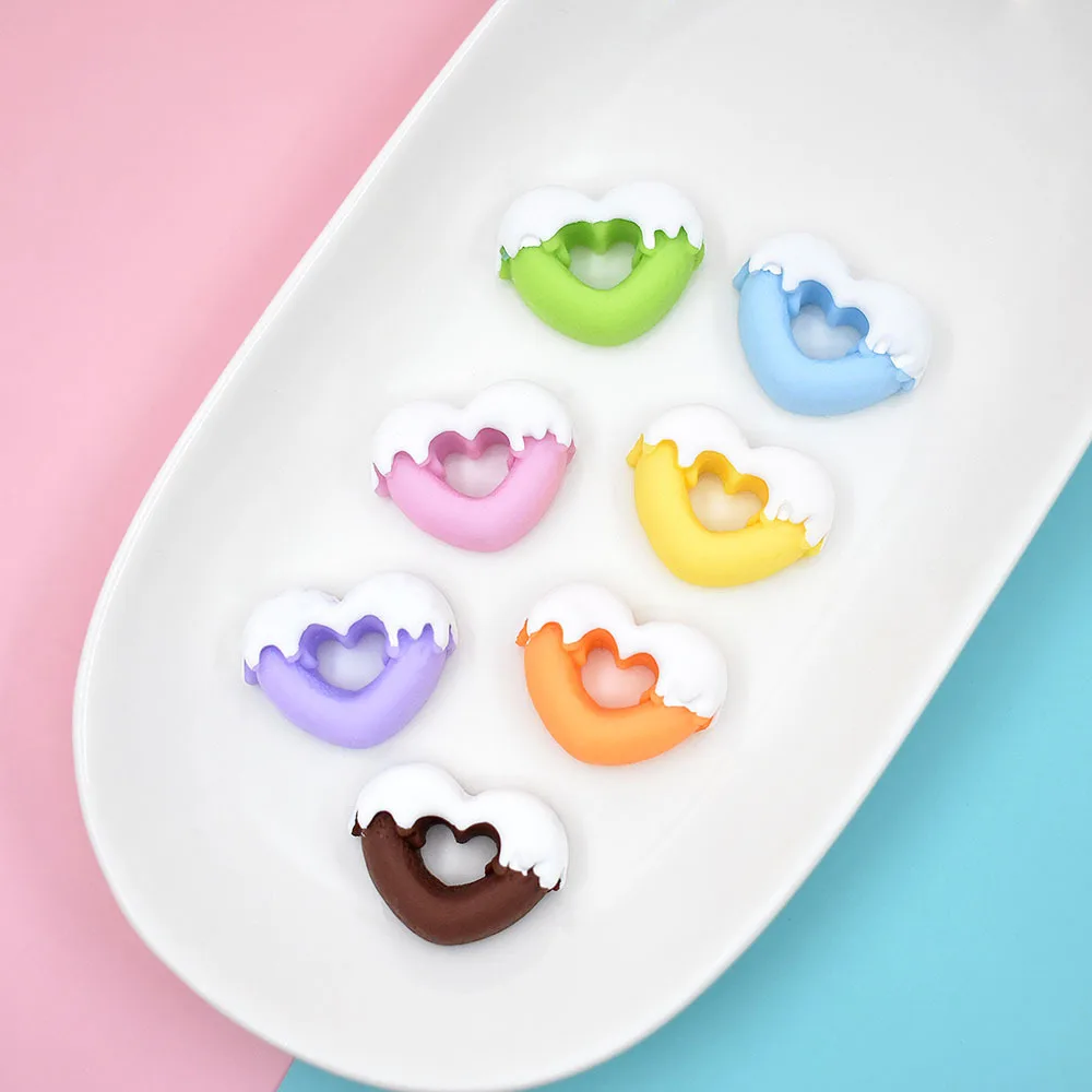 

10pcs Resin Heart Donuts Fake Food Crafts Accessories Scrapbooking Material Flatback Charms Cobachon Diy Hair Phone Shell Items