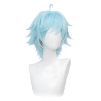 game genshin impact chongyun cosplay unisex 30cm ice blue heat resistant synthetic hair anime cosplay wigs wig cap cosplay