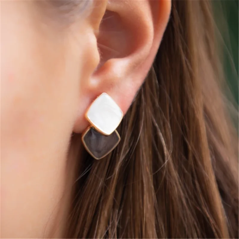 

Aesthetic Neutral Style Marbled Gold Earrings Bridesmaid Bridal Jewelry Geometry Navy/ Brown Marble Earring Clip-on/ Pierced