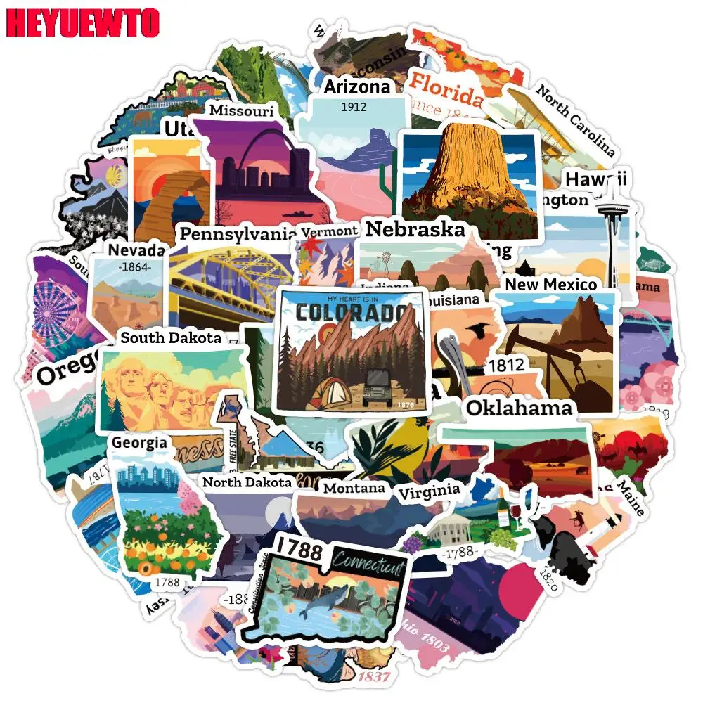 

10/30/50 шт., виниловые наклейки в виде карты города США