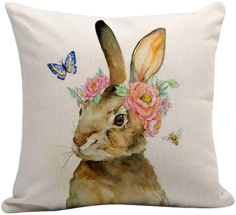 

Pillowcase Easter Cute Rabbit Cotton Pillowcase Pillow Cushion Case Soft Throw Body Neck Waist Pillow Cover for Home Office Sofa