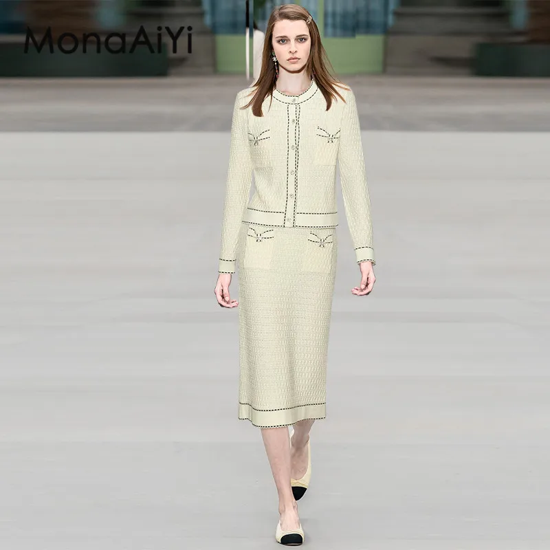 Модный женский твидовый однобортный Кардиган MonaAiyi с длинным рукавом и карманом +