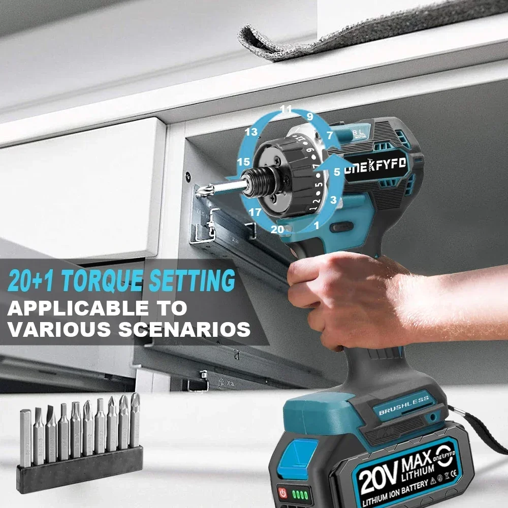 Бесщеточная электрическая отвертка с крутящим моментом 20 + 1 1/4 дюйма