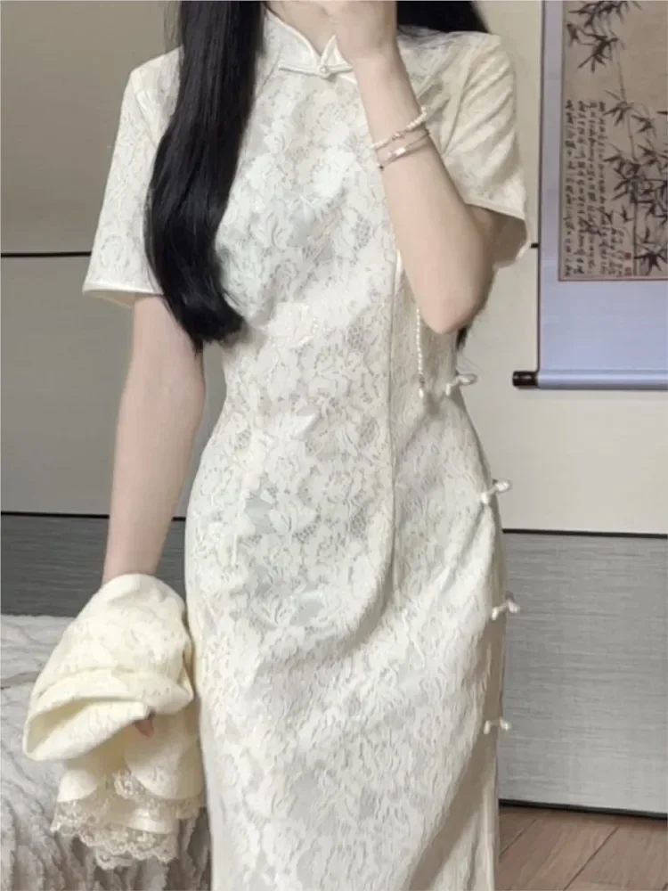 Китайское летнее традиционное китайское платье Ципао женское облегающее