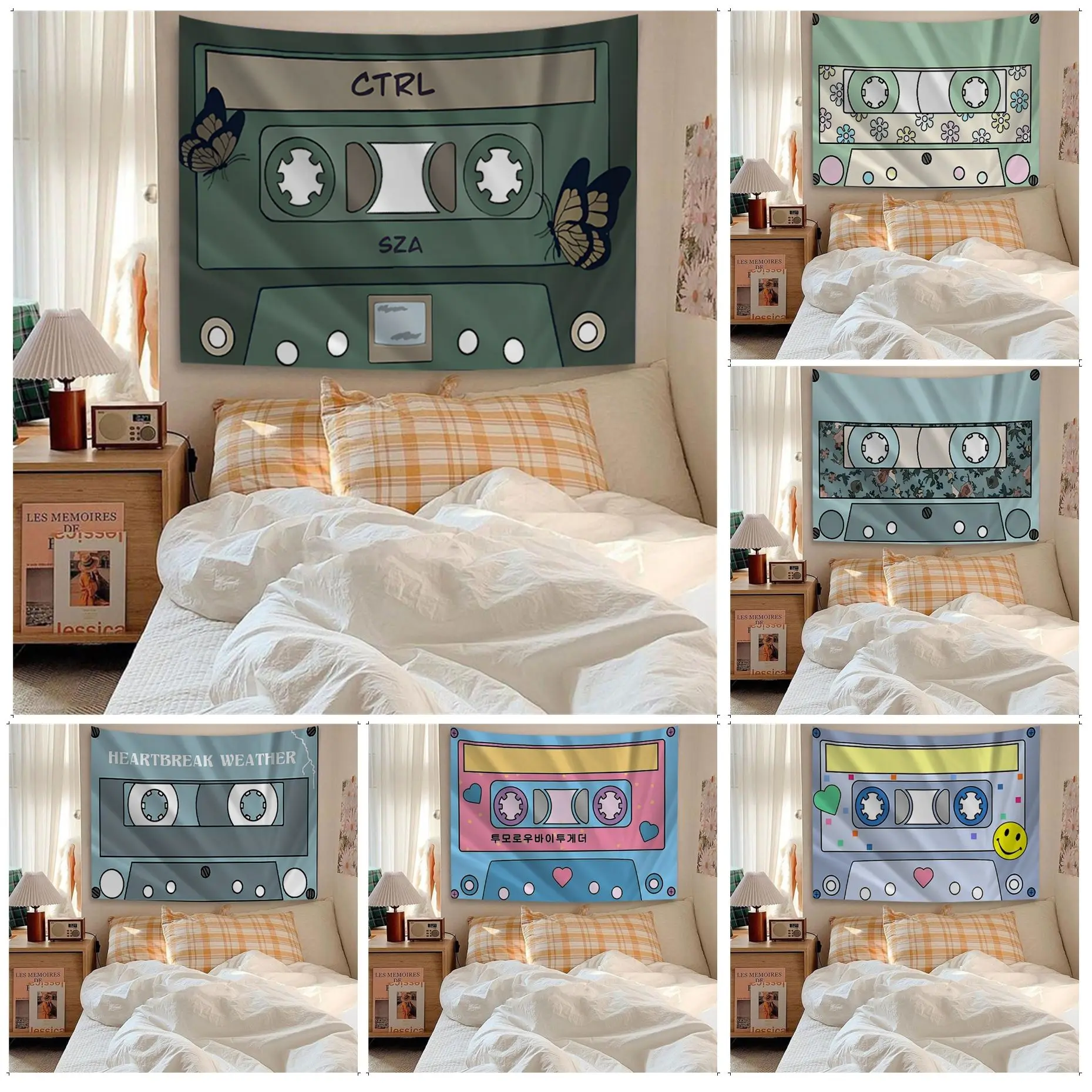 

Cassette Tape Hippie Wall Hanging Tapestries Hippie Flower Wall Carpets Dorm Decor Cheap Hippie Wall Hanging