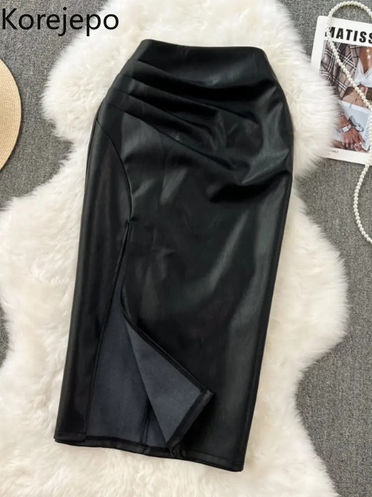 

Женская юбка средней длины с запахом и завышенной талией, плиссированная тонкая трапециевидная юбка в английском стиле с разрезом, корейск...