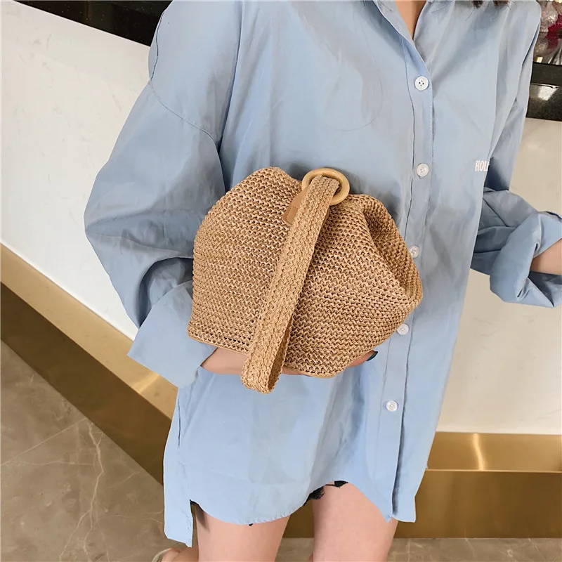 Designer Bags for Women Boho Straw Bag Bucket Women Handbags Wrist Bohemian Beach Bag Shoulder Crossbody Bags Lady Purses Clutch