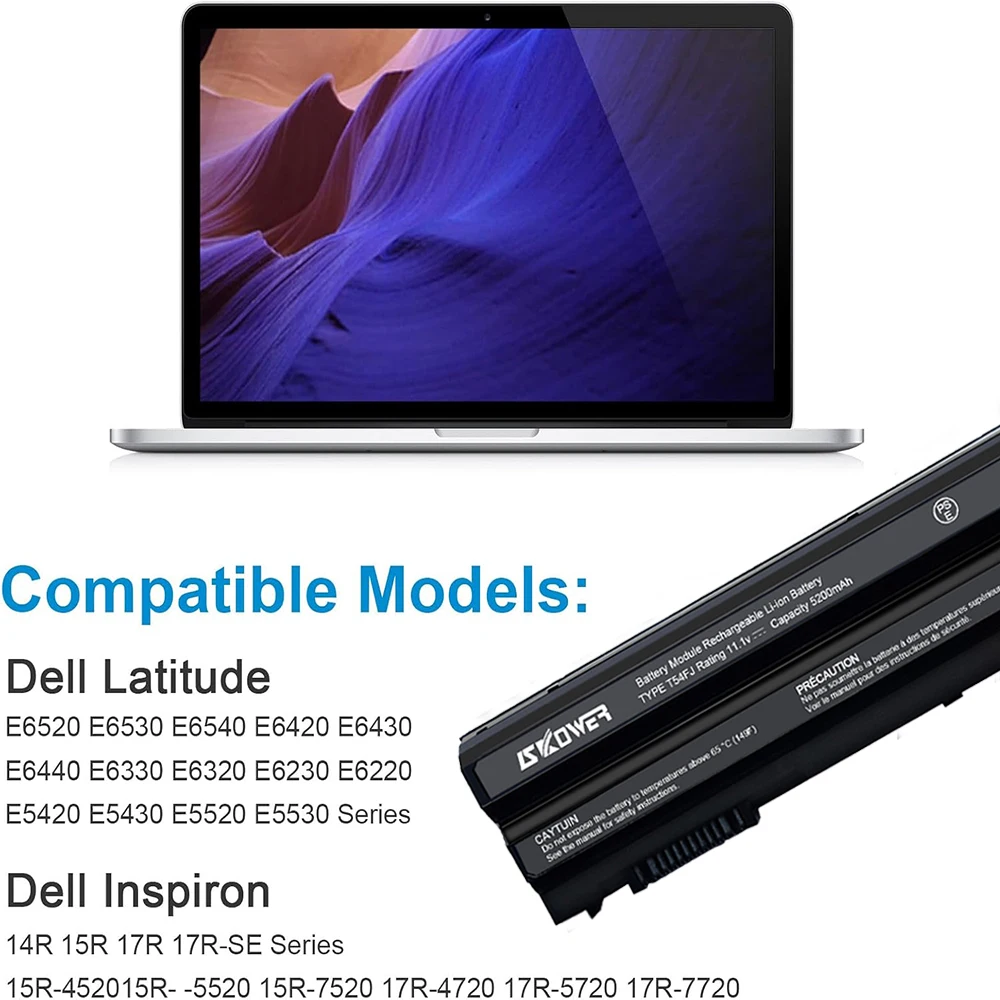 Фото SKOWER 5200 мАч T54FJ Аккумулятор для ноутбука Dell Inspiron 4420 5425 7520 M421R Latitude E5420 E5520 E5430 E5530 E6420 E6520 E6530 №4