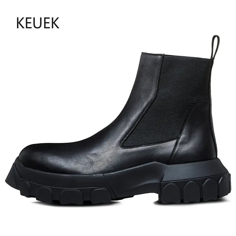 

Мужские ботинки челси из натуральной кожи, высокие ботинки на толстой подошве, уличные рабочие ботинки на платформе, 5C, новый дизайн