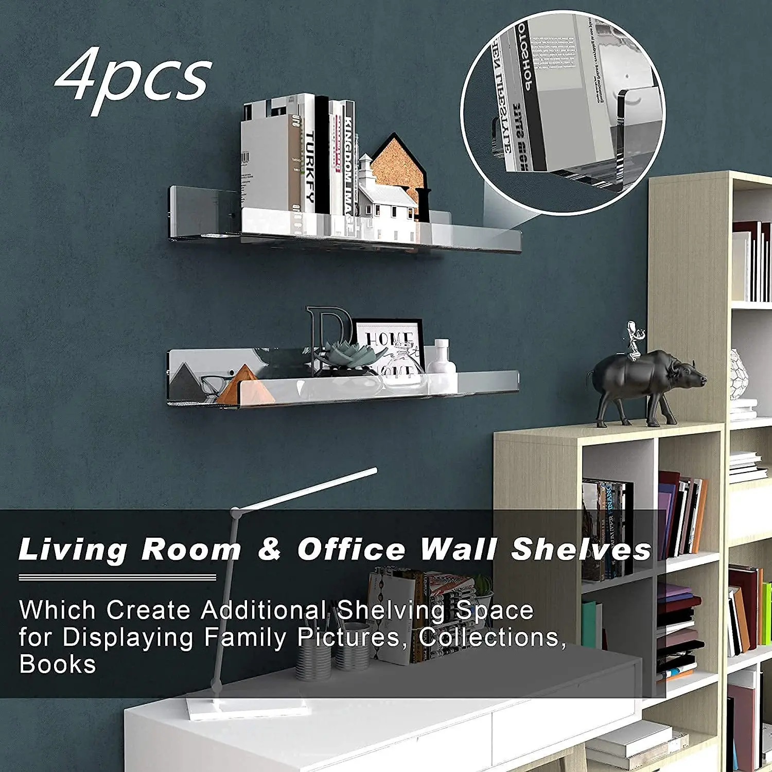 2/3pcs Acrylic Transparent Wall Hanger Free Punch Floating Shelf Kitchen Storage Rack U-Shaped Bookshelf Spice Racks |
