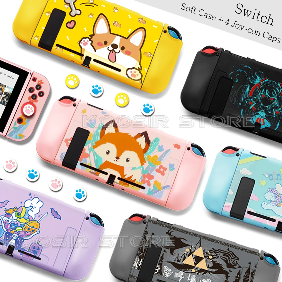 

Limited Edition Soft Shell Case for Nintend Switch Console NintendoSwitch Protect Cover Colorful Skin + 4 Joycon Silicone Caps
