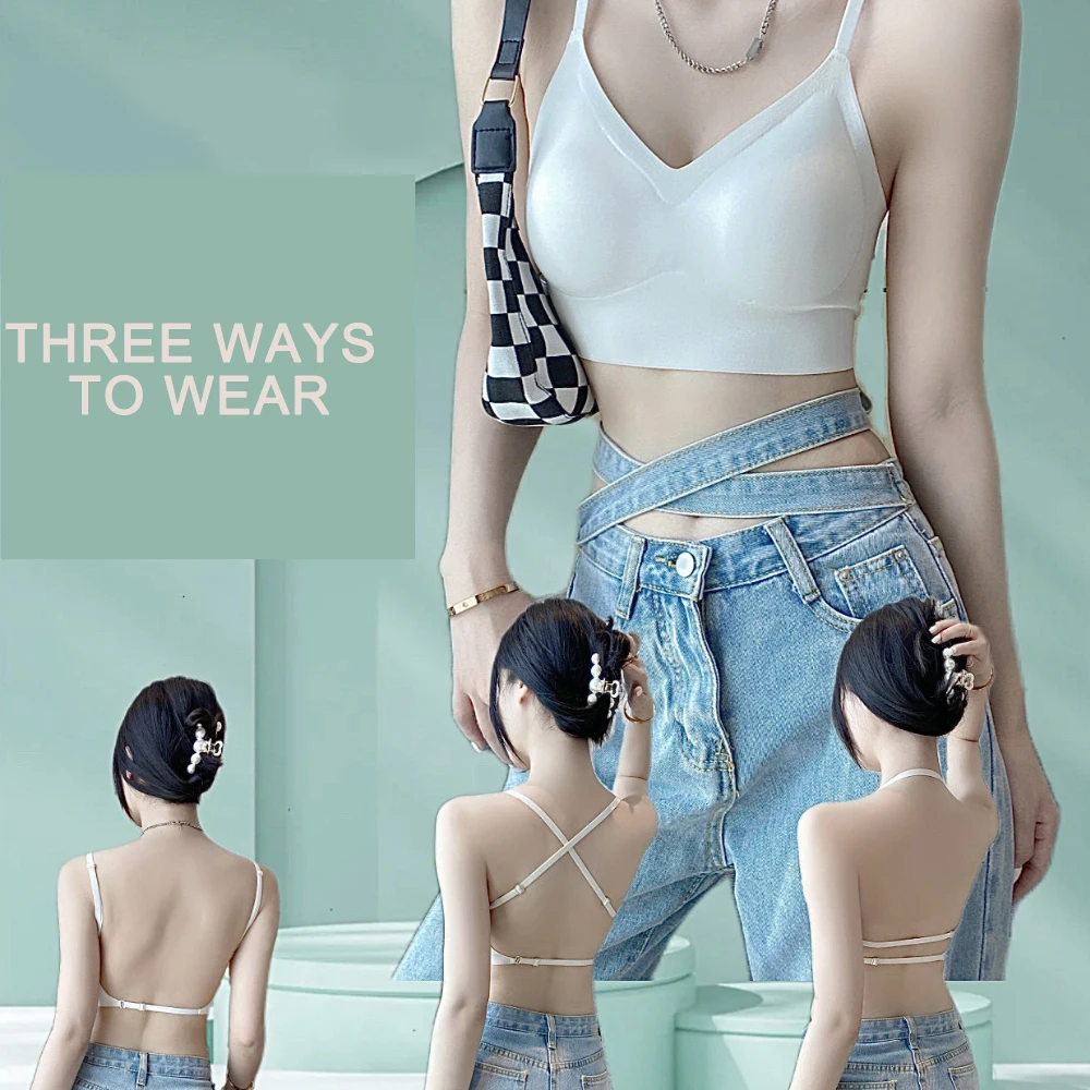 Invisible Bra Backless Bralette Women Bras Without Underwire Seamless Underwear Halter Top Open Back Brassiere Sexy Camisole