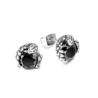 fashion black zircon stone snake stud earrings for men womens goth punk animal crystal earrings vintage jewelry