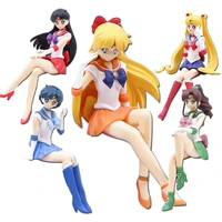 hot 14cm anime figure sailor moon beautiful girl venus pluto yellow hair sitting noodle stopper static model toy collection doll