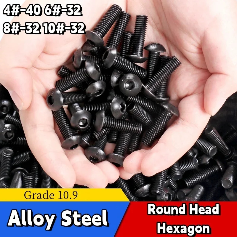 

Болты шестигранные UNC 4. # -40 6 # -32 8 # -32 10 # -32 Черный класс 10,9, легированная сталь, винт с шестигранной головкой и круглой головкой, винты с круглой головкой