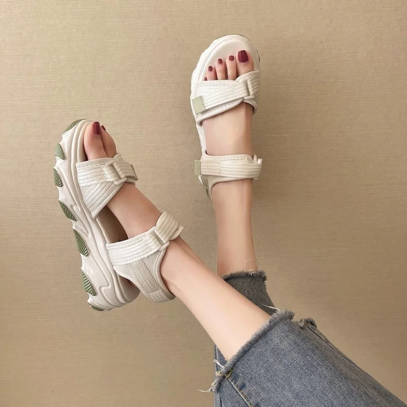 

2022 New Adjustable Hook Loop Chunky Sandals Female Wedges Shoes Platform Sport Sandals Womens Shoes Comfort Sneaker Sandals