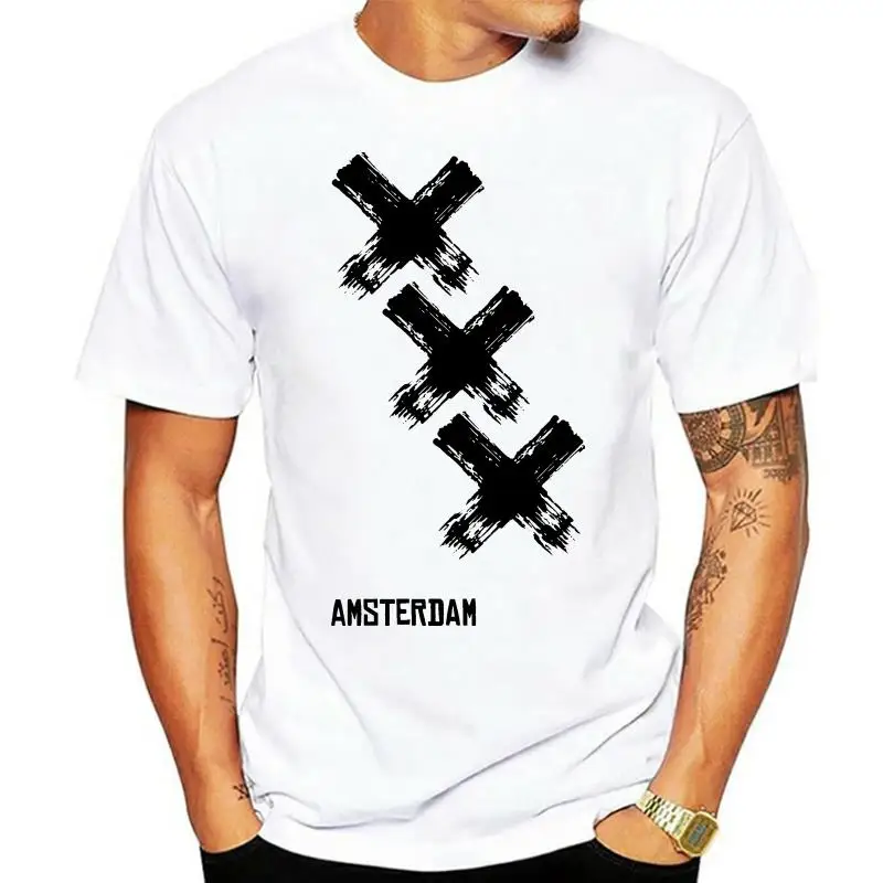 Black And White Tops &amp Tees Amsterdam Dry Brush Graphic T Shirts Normal Short Sleeve 100% Cotton Crew Neck Mens