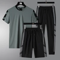ice silk sports suit three piece t shirt mens short sleeved casual sports short sleeved short suit trousers business suit