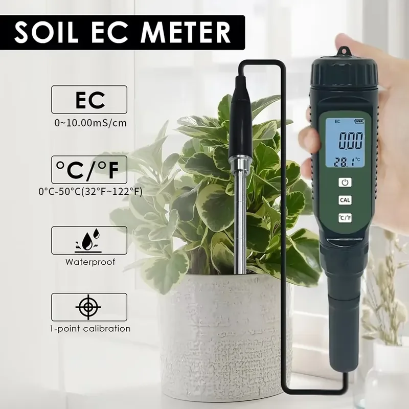 Фото WAP01 EC-817 Высокоточный цифровой измеритель EC и температуры почвы 0-1000 мСм/см, многофункциональный / для сада №4