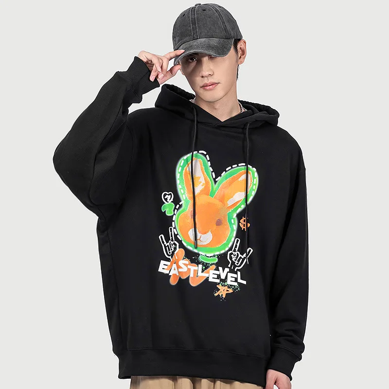 Daily American High Street Rabbit Printed Hooded Sweater Men's City Loose Large Size Hip Hop Ins Fashion Couple Coat