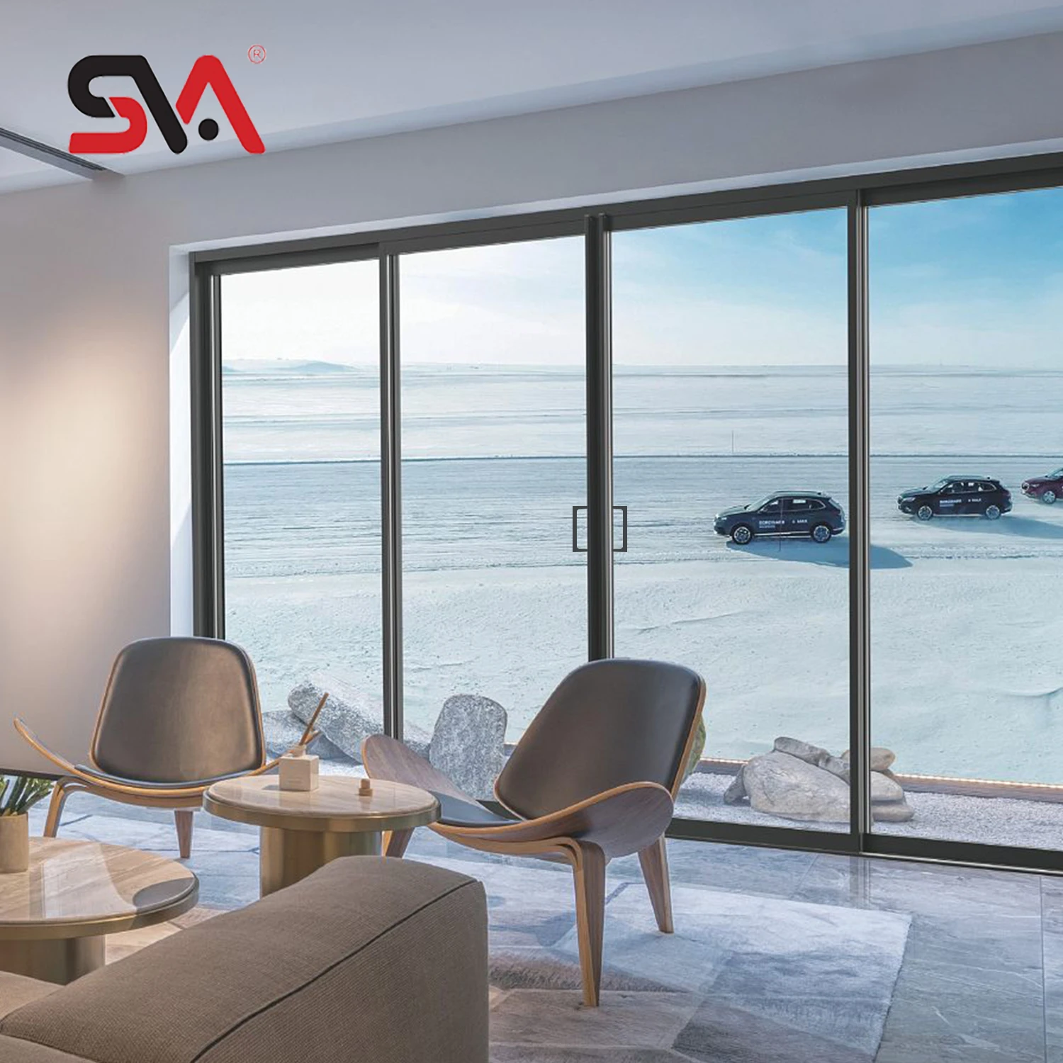 

SVA-6089 Customized Color Aluminum Frame Synchronous Buffer Soft Closing Double Tempered Glass Sliding Door System