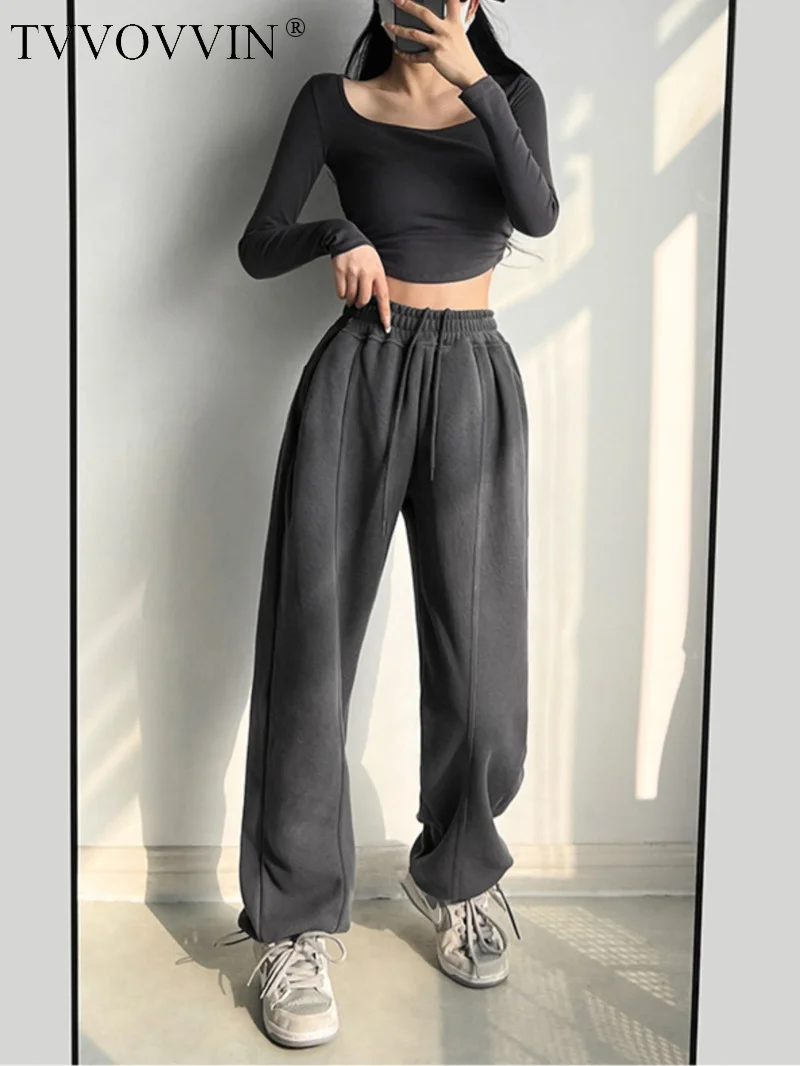 

Casual Pants TVVOVVIN Sporty Loose Straight Trousers High Waist Thickened Long Pants Women Winter Fashon Women F8XV
