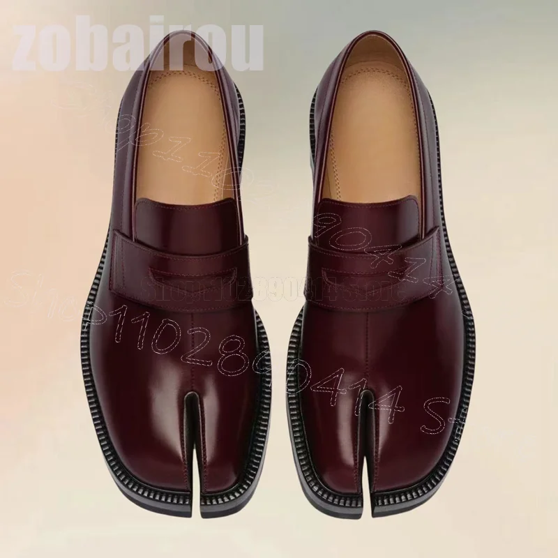 Бордовые матовые кожаные лоферы с конским копытом модная мужская обувь без