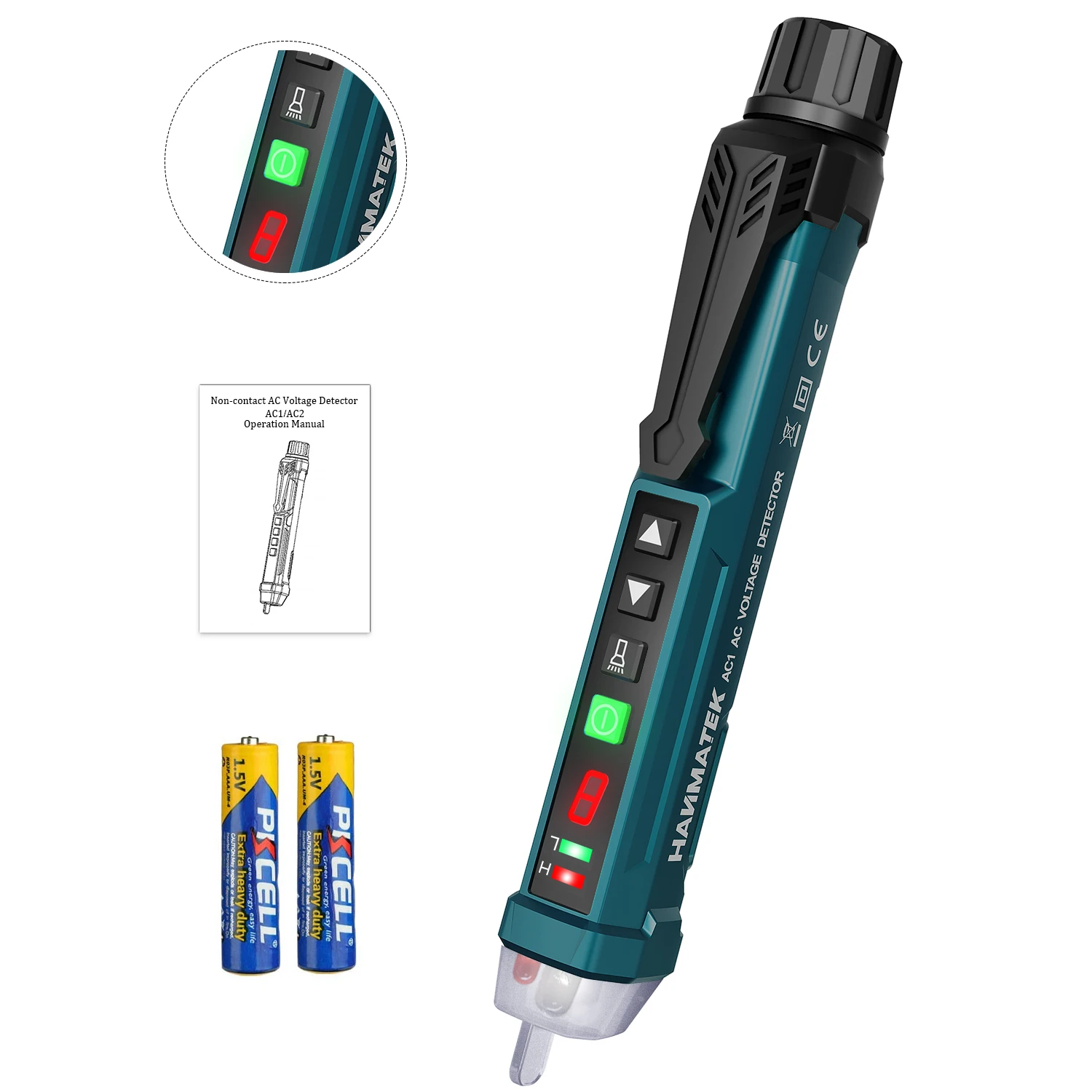

Non-contact Voltage Tester Adjustable Sensitivity Voltage Detection Pen Buzzer Alarm Range 12V-1000V and Live/zero Line Judgment