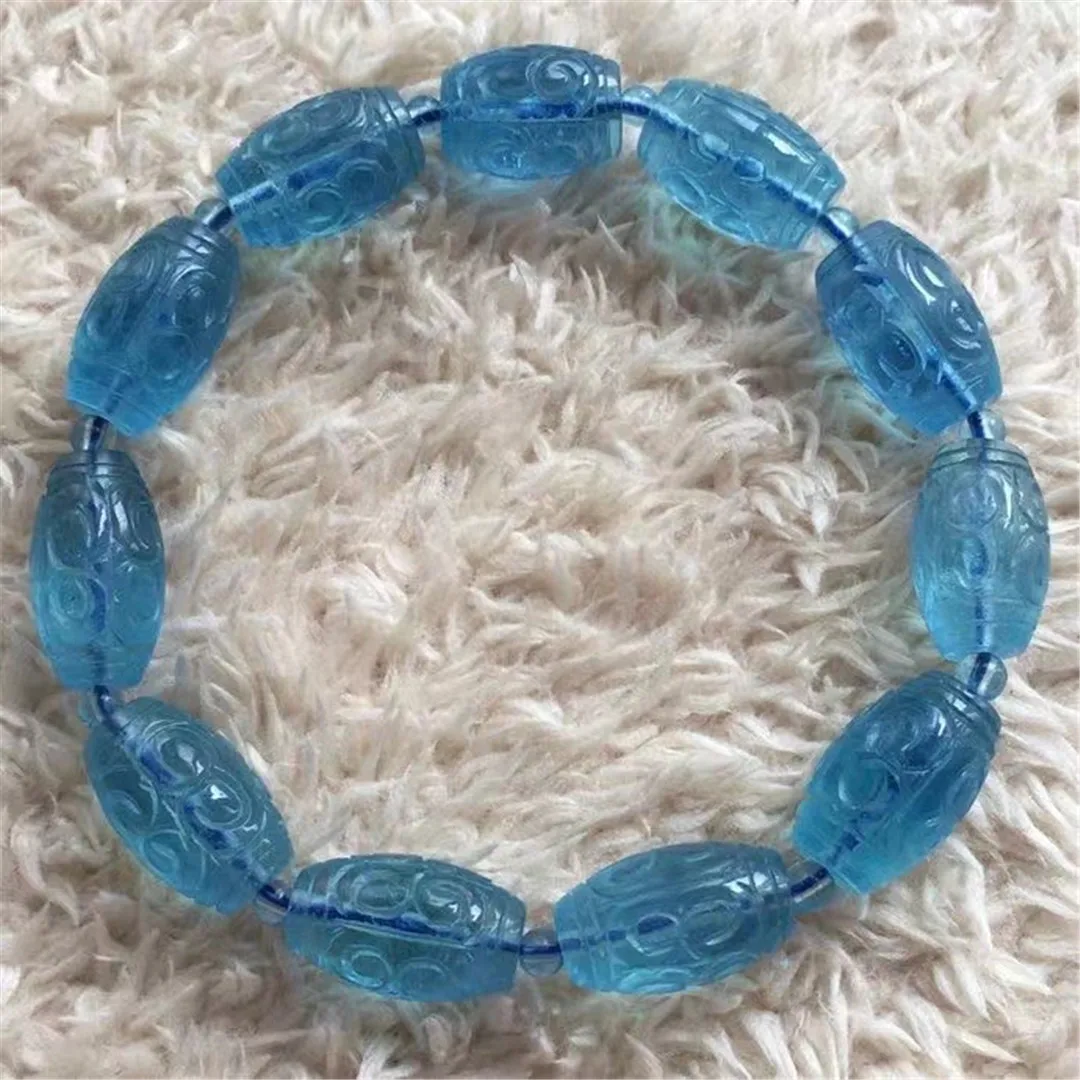 

Genuine Natural Blue Aquamarine Bracelet Jewelry For Women Lady Man Gift Reiki Crystal 17x10mm Crafted Beads Stone Strands AAAAA