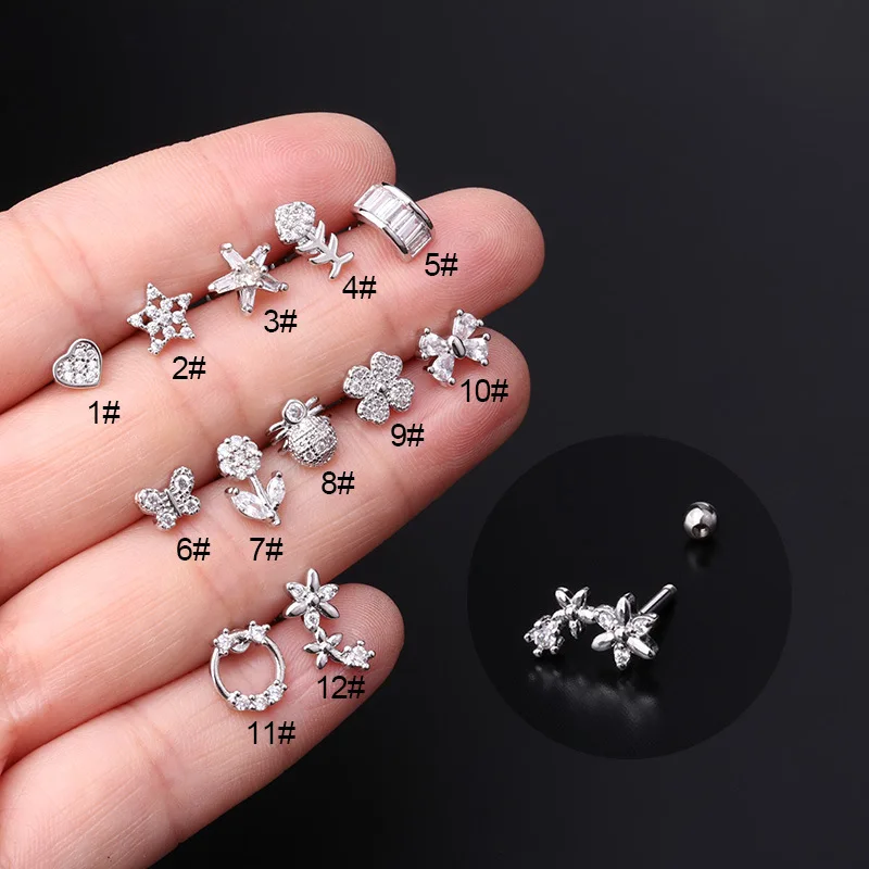 

Korean Style Silver New Trendy Earrings Flat Bottom Labret Ear Bone Stud Classic Piercing Ear Rings Women's Body Jewelry