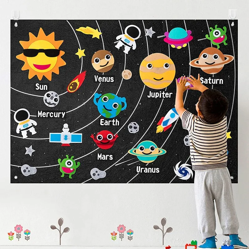 

Felt Story Board Solar System Universe Storytelling Flannel Learning Interactive Play Kit Wall Hanging Gift for Boys Girls Kids