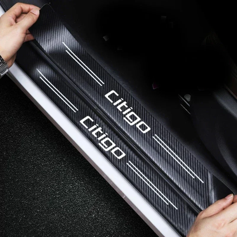 Углеродное волокно для Skoda Citigo логотип авто дверной порог защитные наклейки