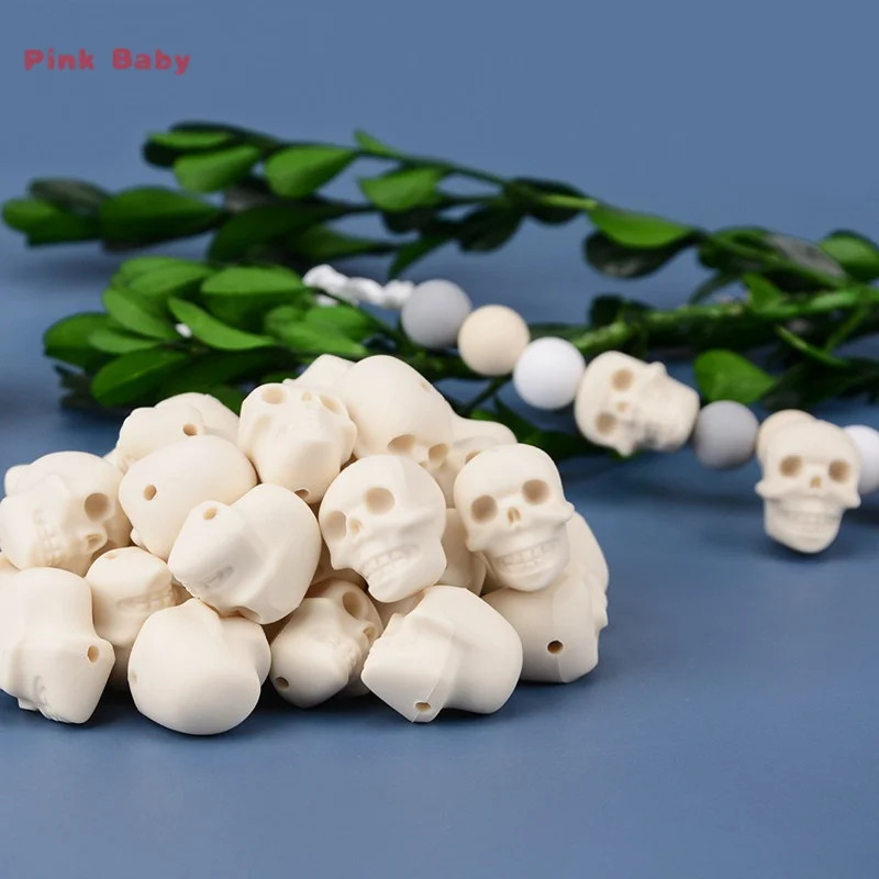15pcs Skull Silicone Beads Halloween Series Bulk Bead BPA Free Teething Infant Chewable Dummy Necklace Pacifier Toy Accessories