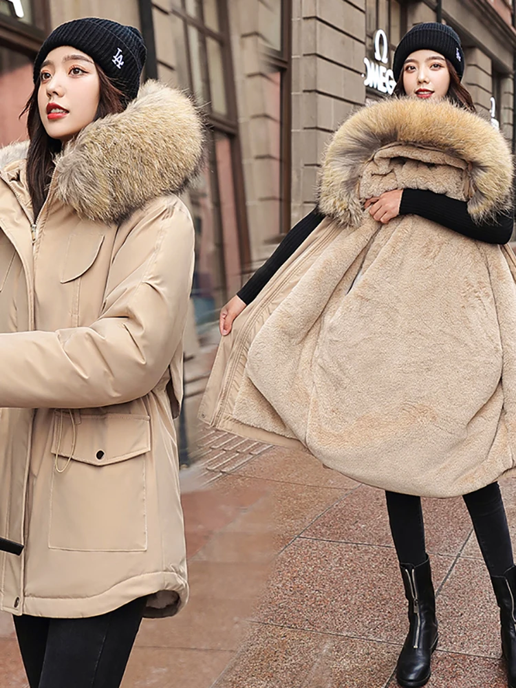 2023 New Winter Jacket Women Parkas Warm Casual Parka Clothes Long Jackets Hooded Parka Female Fur Lining Thick Mujer Coat