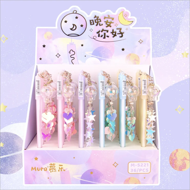 

36 pcs/lot Kawaii Wind Chimes Pendant Gel Pen For Writing Cute 0.5mm Black Ink Pen Gift Stationery Office School Supply