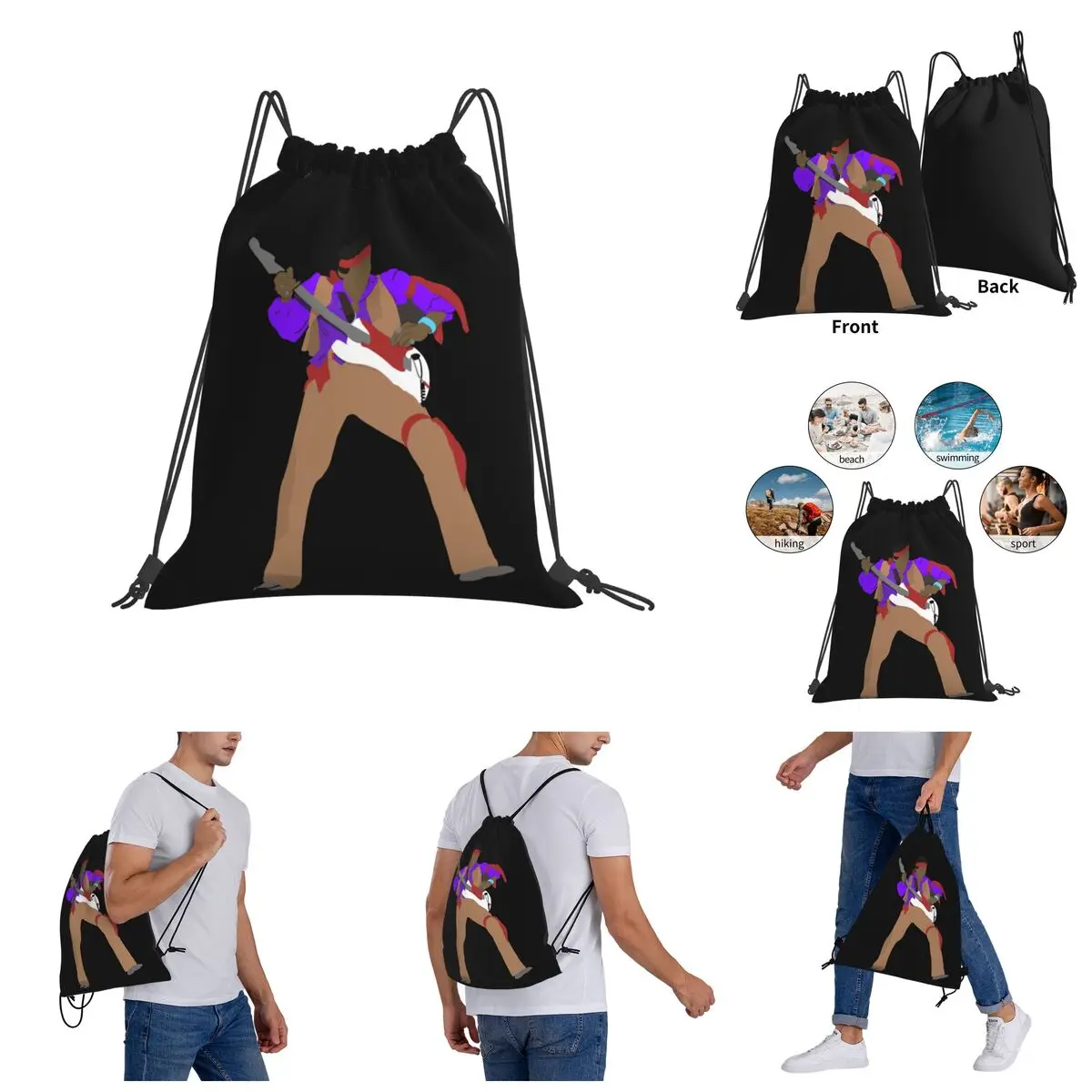 

Jimi And Hendrix Pullover Hoodie Drawstring Bags Gym Bag Casual Graphic Backpack Funny Joke R215 Drawstring Backpack