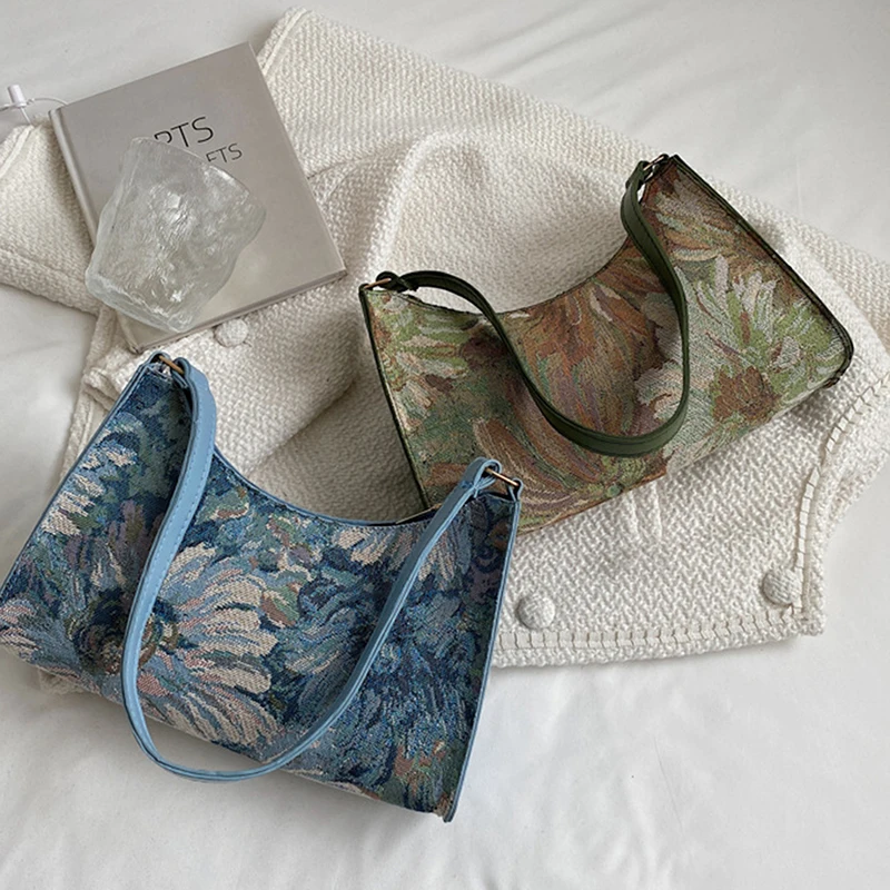 

Women's Underarm Bags Summer Oil Painting Shoulder Bag Cute Simple Handbags And Purses Female Travel Small Totes Phone Bag