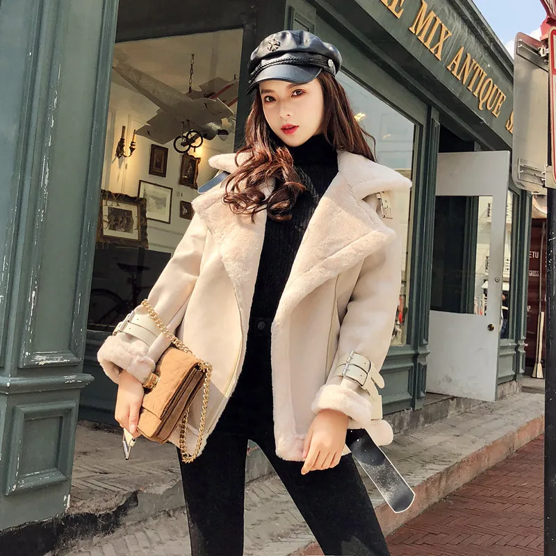 Women's Sheepskin Coat Winter Thick Lamb Wool Jackets Female Fur Lined Cashmere Deerskin Suede Parkas Outwear