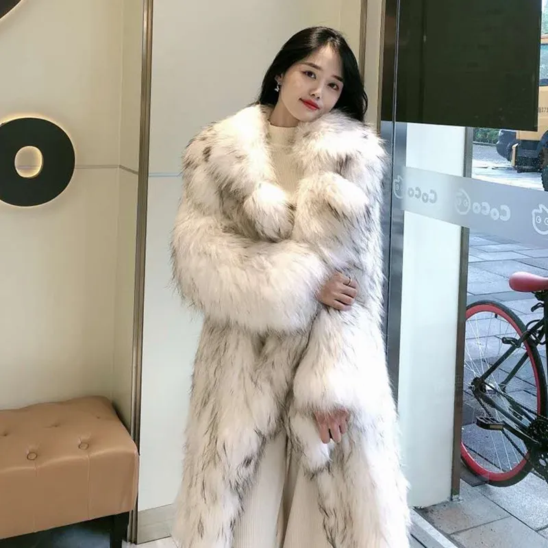 2022 New Winter Imitation Raccoon Fur Ruffled Over-the-knee Fur Coat Women's Long Fashion Fox Fur Coat