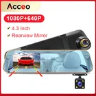 Зеркало-видеорегистратор Acceo, 4,3 дюйма, FHD 1080P, с двумя объективами и камерой заднего вида