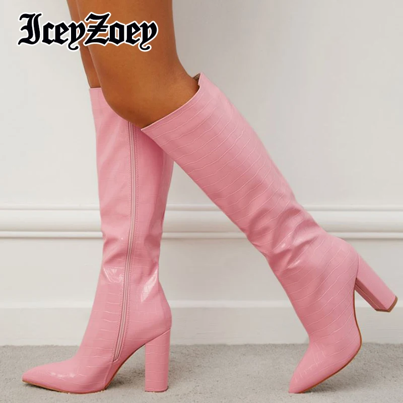 

IceyZoey Size 35-42 High Heel Shoes 2022 New Long Boots Solid Color Knee Boots For Women Ins Fashion Casual Women Footwear