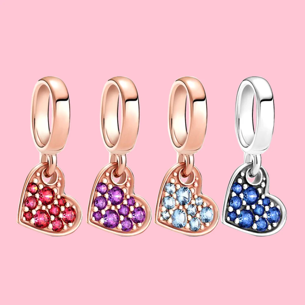 

Fit For Pandora 925 Silver Pavé Tilting Heart Pendant Charm Making DIY Woman Fashion Bracelet Necklace Jewelry Gift