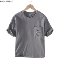 100 cotton male summer streetwear fashion embroidery pocket t shirt tops tees clothing casual o neck short sleeve men t shirt