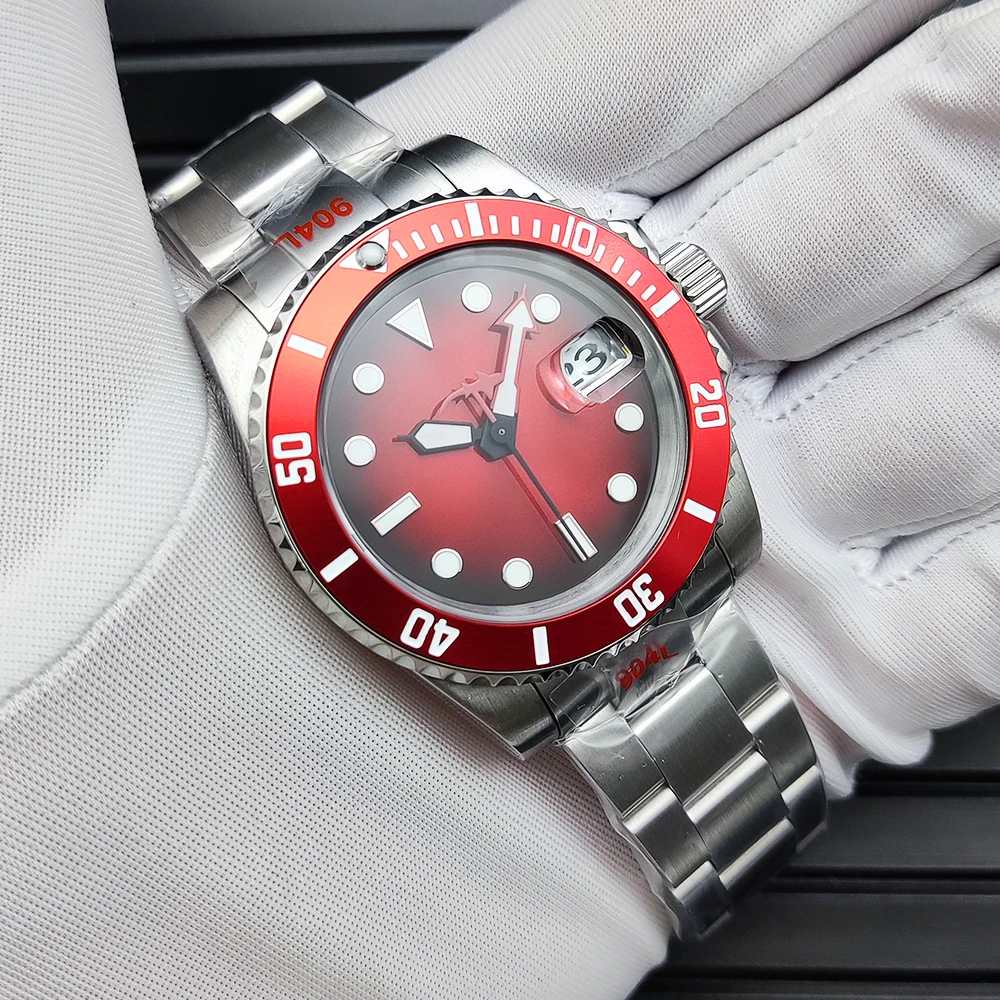 Gradient Red Dial Luminous Dress Automatic Mechanical Sapphire 40mm No Logo NH35 Men's Watch Automatic