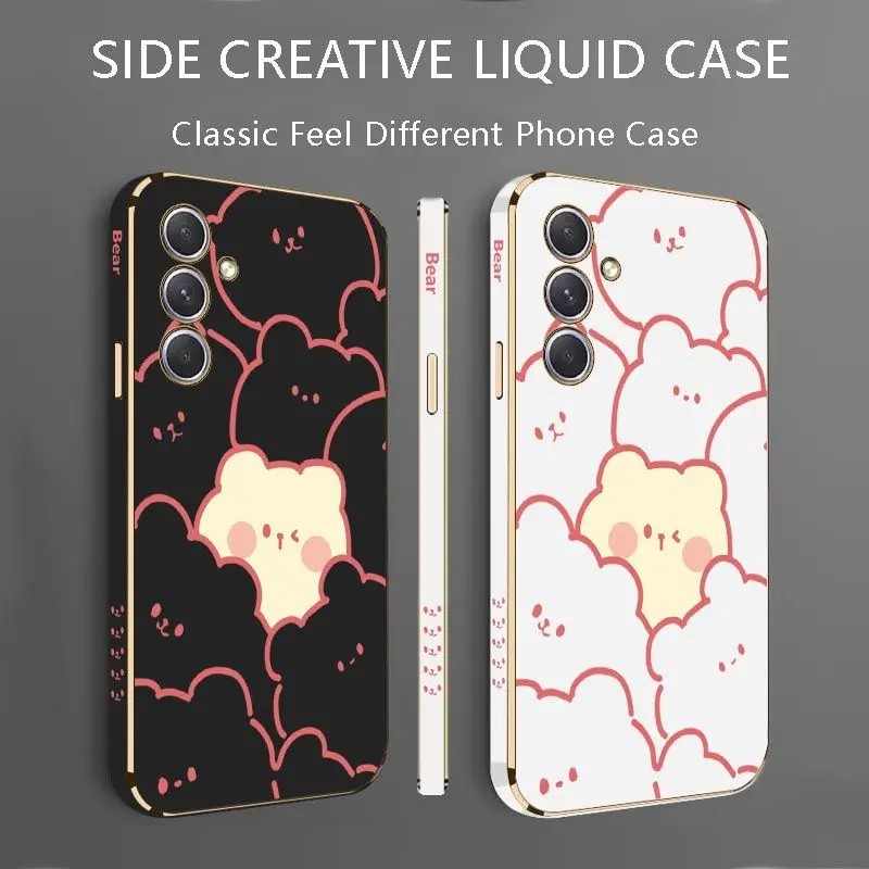 Stacking Bear Luxury Plating Phone Case For Samsung Galaxy A54 A34 A24 A73 A53 A52 A52S A04S A04E A72 Cover