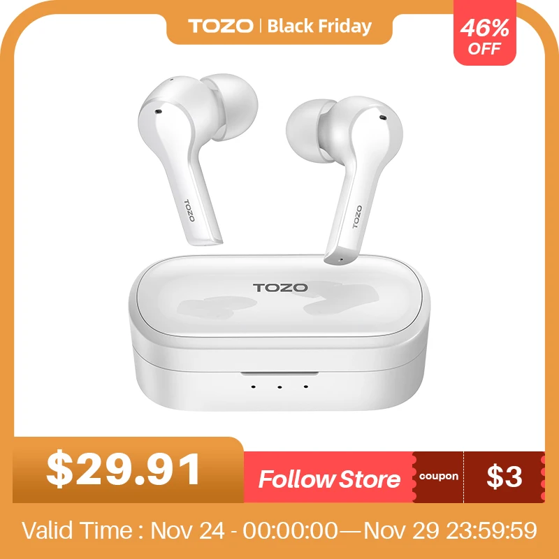 

TOZO T9 True Wireless Earbuds Environmental Noise Cancellation 4 Mic Call Noise Cancelling Headphones and Deep Bass