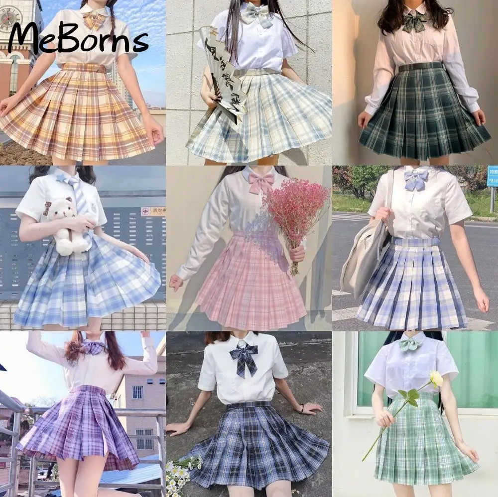 

School Girl Uniform Pleated Skirts Japanese School Uniform High Waist A-Line Plaid Skirt Sexy JK Uniforms for Woman Full set