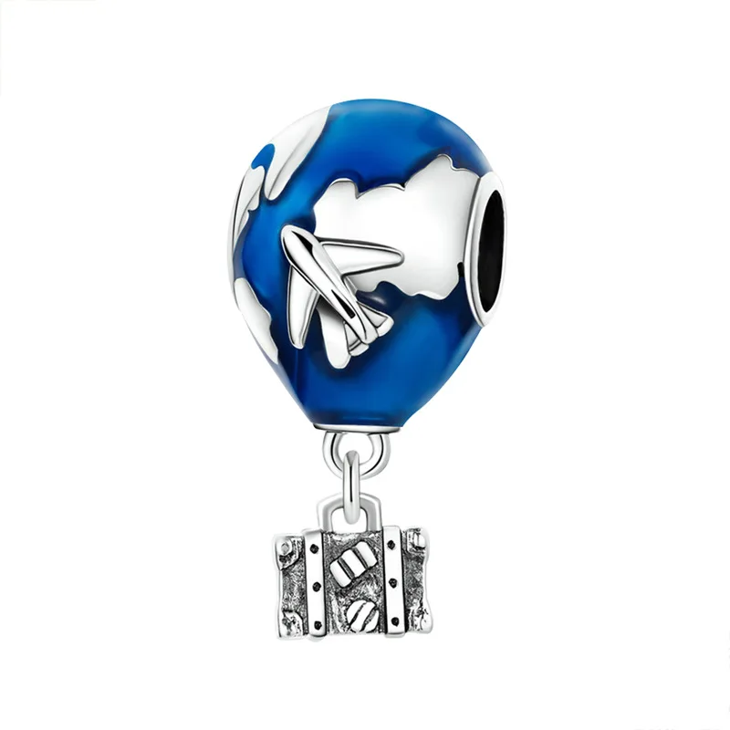 

Pan Charms Bracelet Blue Enamel Sky White Cloud Airplane Hot Air Balloon Beads DIY Jewelry for Women Travel Suitcase Pendant