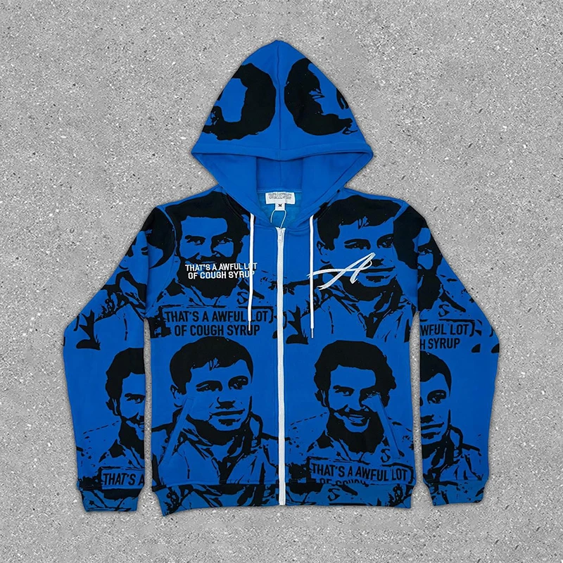 Y2K Толстовка с капюшоном в стиле панк портретным принтом толстовка большого